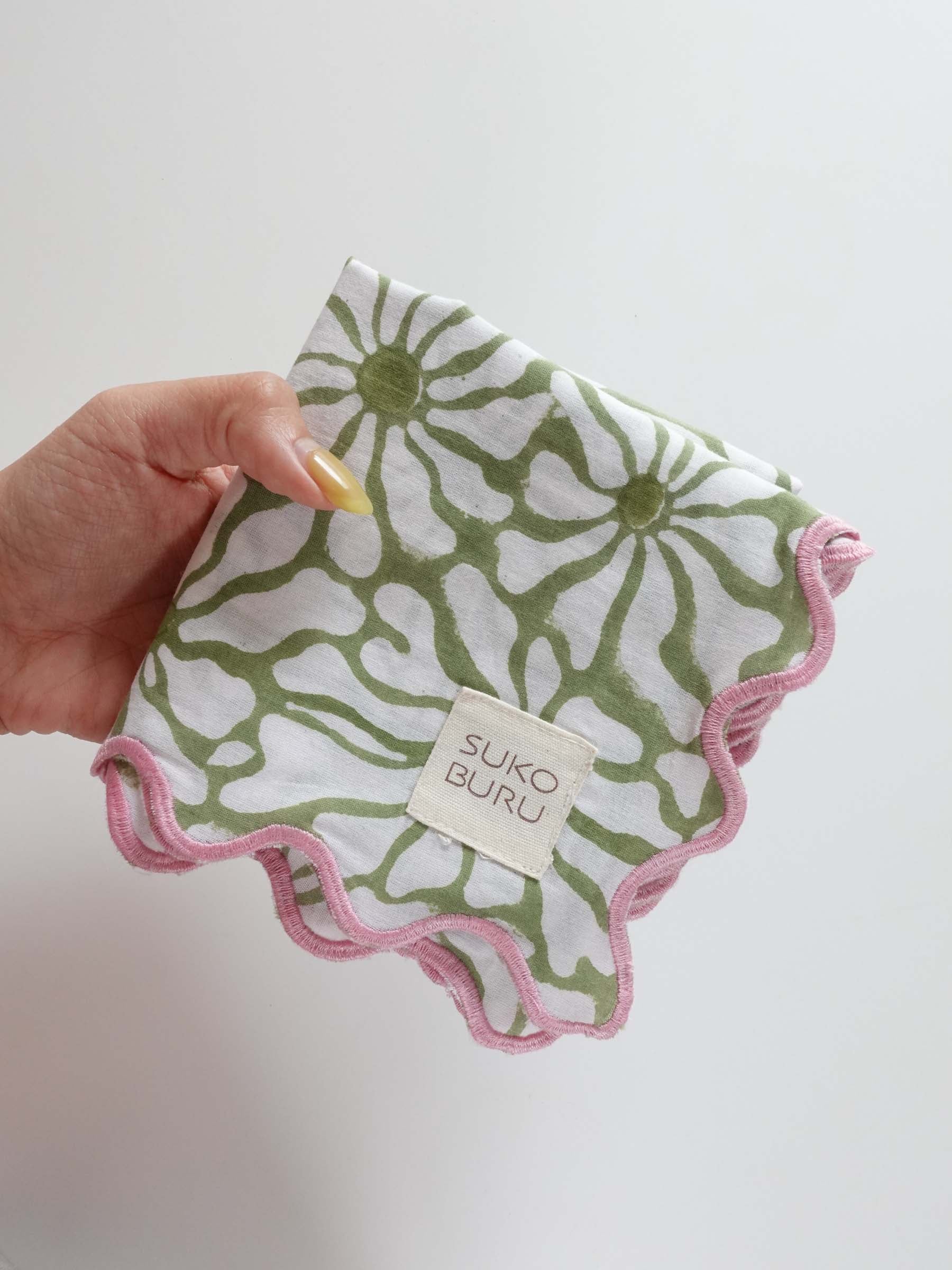 Wave Embroidered Handkerchief | matcha cosmos