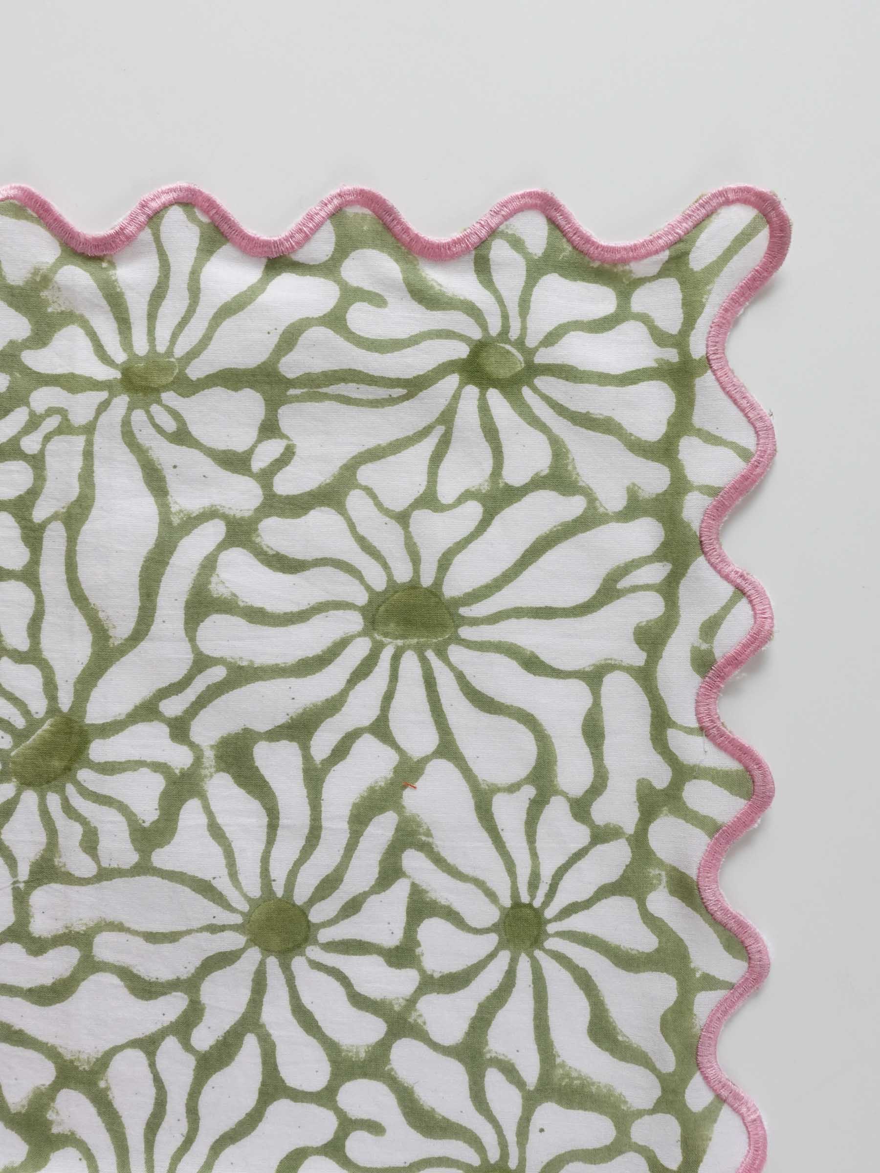 Wave Embroidered Handkerchief | matcha cosmos