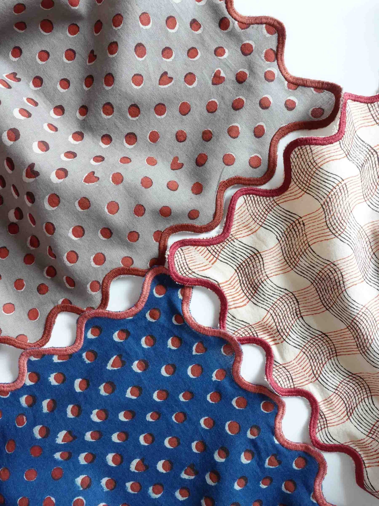 Wave Embroidered Handkerchief | Hidden Heart Ash