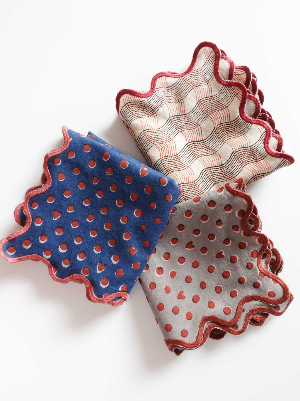 Wave Embroidered Handkerchief | Hidden Heart Ash