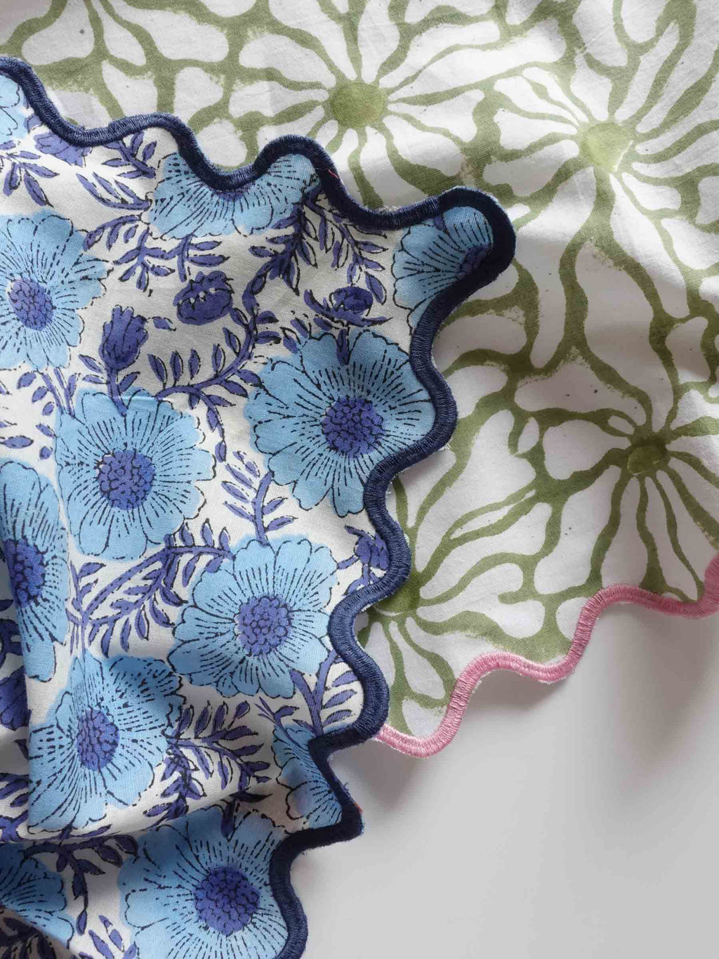 Wave Embroidered Handkerchief | matcha cosmos