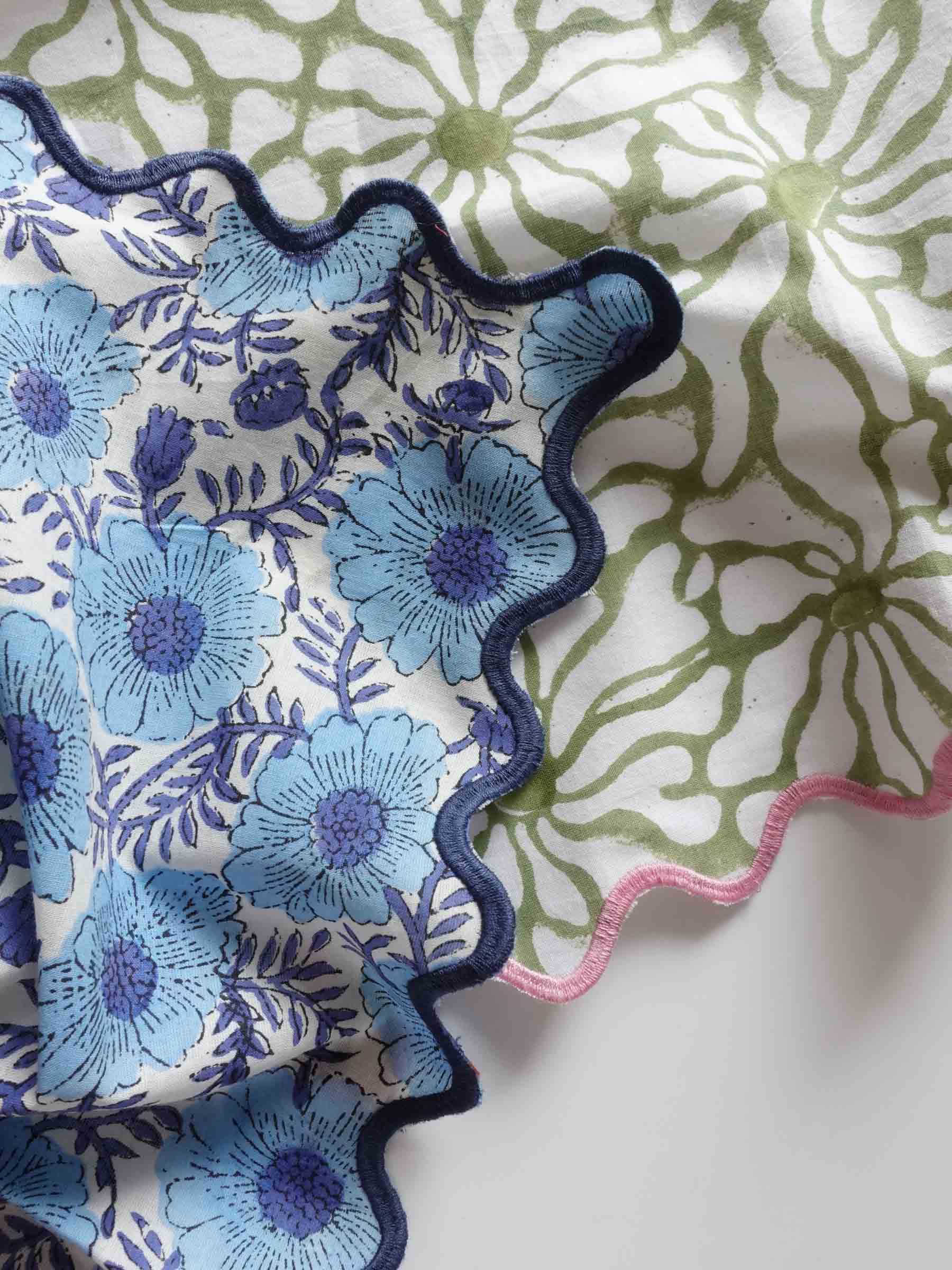 Wave Embroidered Handkerchief | matcha cosmos